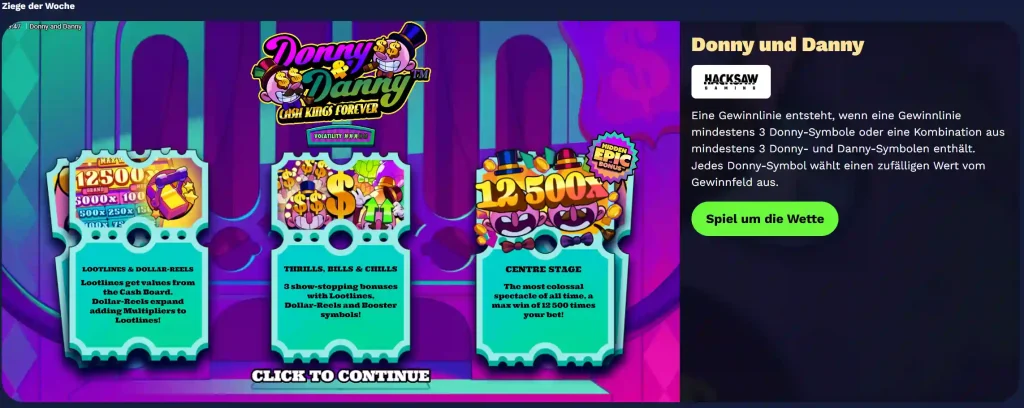 Slotspiel Donny und Danny von Hacksaw Gaming im Goatz Casino mit Bonusfunktionen